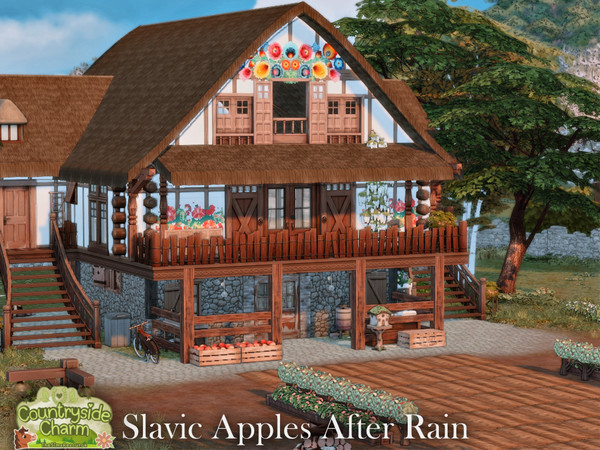 Sims 4 — Slavic Apples After Rain l CC only TSR by simZmora — A gently modernised Slavic countryside home with two