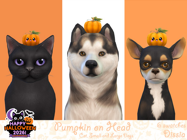 Sims 4 — Pumpkin on Head Pets by Dissia — Little pumpkin with leaf and with or without a face