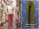 Sims 4 — Plaid ruffle flare pants by MysteriousOo — These fitted plaid pants feature layered flared cuffs and delicate