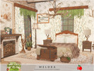 Sims 4 — Countryside Charm - Melora bedroom by melapples — a warm, cozy and rustic bedroom with floral patterns. 6x7