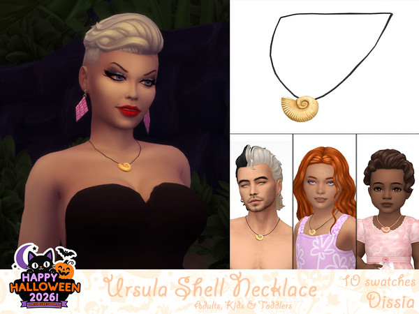 Sims 4 — Ursula Shell Necklace by Dissia — Necklace with a seashell pendant inspired by popular mermaid movie villain