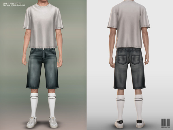 Sims 4 — Male Relaxed Fit Denim Bermuda by cosimetic — Relaxed Fit Denim Bermuda CC09 Male Relaxed Fit Denim Bermuda is a