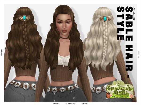 Sims 4 — Countryside Charm Sable Half Up Braid Hairstyle by Leah_Lillith — There is a separate hairpin accessory, that