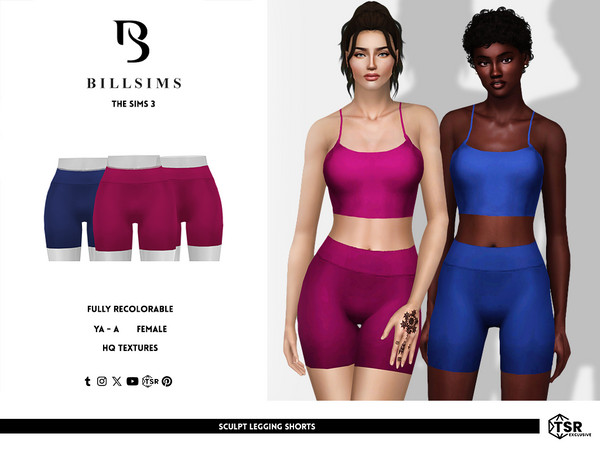 Sims 3 — Sculpt Legging Shorts by Bill_Sims — These bottoms feature a pair of high waist legging shorts! - Female,