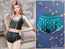Sims 4 — Polka dot silk pajama shorts by MysteriousOo — Relaxed shorts with an elastic waistband and smooth contrasting