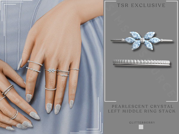 Sims 4 — Pearlescent Crystal Ring Finger Left Middle RingStack by Glitterberryfly — A left hand set of rings for the