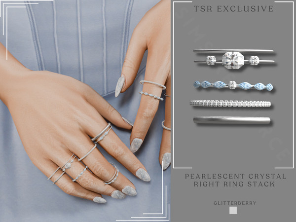 Sims 4 — Pearlescent Crystal Ring Finger Right Ring Stack by Glitterberryfly — A right handed ring stack set in silver