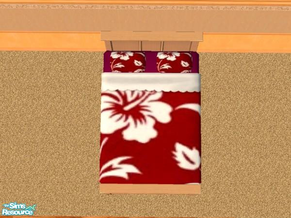 Sims 2 — Crimson Bedspread by SimMonte — Here is a bedspread in Crimson to match the curtain for your sims.