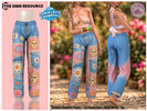 Sims 4 — Denim Flowers Pants by Harmonia — 13 Swatches