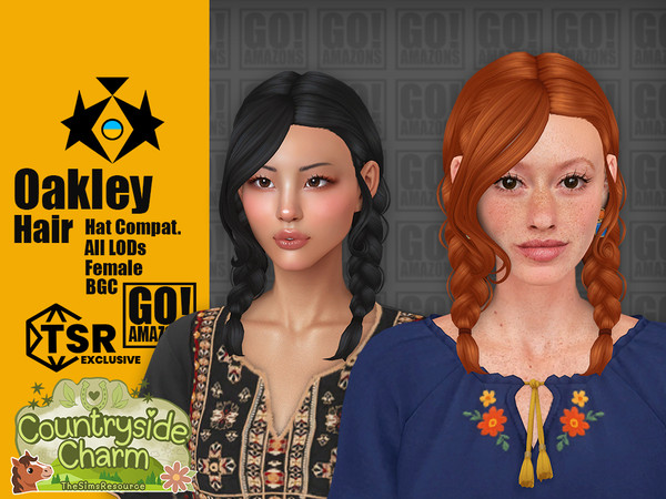 Sims 4 — Oakley Hair by GoAmazons — Double braids for wavy hair.