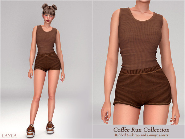 Sims 4 — Layla - Ribbed Tank Top and Lounge Shorts by Layla — Coffee Run Collection