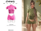 Sims 4 — Stretch Jersey Ruched Top and Mini Shorts by Daph's — A stylish two-piece outfit for The Sims 4 featuring a