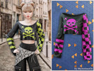 Sims 4 — Punk skull graphic crop top by MysteriousOo — A bold punk-inspired crop top featuring a distressed skull and