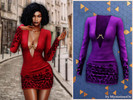 Sims 4 — Velvet damask plunge mini dress by MysteriousOo — A fitted velvet mini dress featuring a dramatic plunging