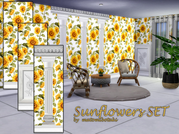 Sims 4 — Sunflowers SET by matomibotaki — A final summer greeting as autumn begins: a wallpaper set featuring three