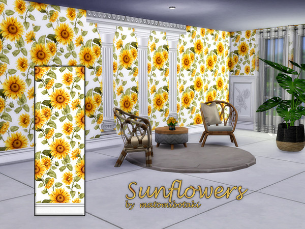 Sims 4 — Sunflowers by matomibotaki — A final summer greeting as autumn begins: a wallpaper set featuring three different