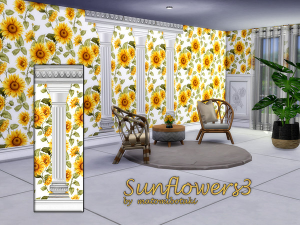 Sims 4 — Sunflowers3 by matomibotaki — A final summer greeting as autumn begins: a wallpaper set featuring three
