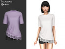 Sims 4 — Loretta Outfit With Lace Hem Top And Shorts by talarian — Relaxed outfit with an asymmetrical draped top,