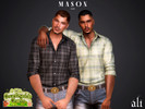 Sims 4 — Countryside Charm - MASON set by ali1 — Patterned Shirt with Rolled Sleeves and Denim Jeans with a Bull Belt