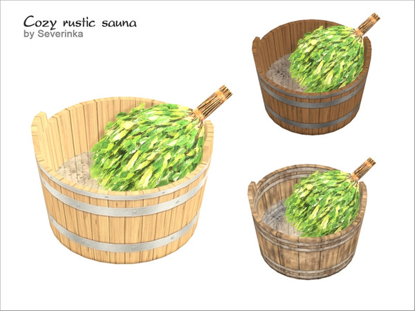 Sims 4 — [Rustic Sauna] - Trough with water and broom by Severinka_ — Trough with water and broom in a rustic style 3