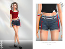 Sims 4 — CHECKERED DENIM SHORTS by ZNsims — Check pattern, jeans, shorts, bow tie, lace