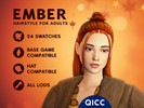 Sims 4 — Ember Hair by qicc — Straight shoulder-length half up half down hair with a top knot and face-framing strands. -