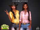 Sims 4 — Countryside Charm - CLEMENTINE set by ali1 — Patterned Shirt with Rolled Sleeves and Denim Jeans with a Bull