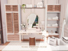 Sims 4 — Rosie Dressing Room by BlusterSims — The Rosie Dressing Room features a marble vanity, wooden wardrobes, a cozy