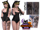 Sims 4 — Gothic Bat Winged Cat On Moon Thigh Tattoo Left Leg by MaruChanBe2 — Halloween kitties inspired tattoos for your