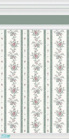 Sims 2 — White Crown Moulding - Green Wallpaper by BarbAnn — TSRAA member