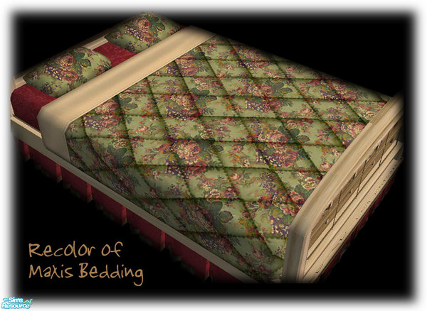 Sims 2 — Serenity Bedding by dancingaphrodite — An old fashioned rose print with colors of burgandy and sage is not only