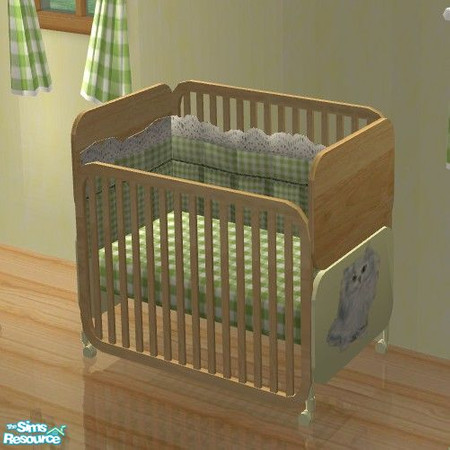 Sims 2 — Kitty Kitty Nursery - Crib by Riverwillows — Cute kittens frolic in this soft yellow and green gingham nursery.