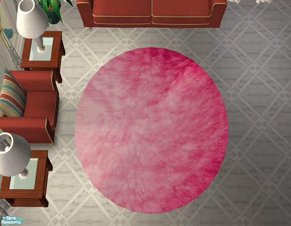 Sims 2 — Genuine 3x3 Round Sheepskin Rugs - Pink by Riverwillows — Soft, beautiful rugs, in natural and 9 carefully dyed