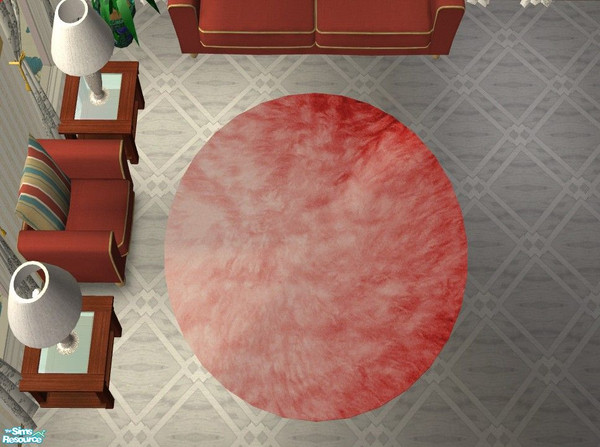 Sims 2 — Genuine 3x3 Round Sheepskin Rugs - Red by Riverwillows — Soft, beautiful rugs, in natural and 9 carefully dyed