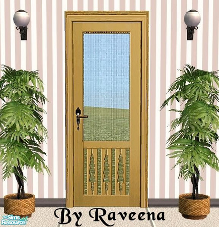Sims 2 — Screen Door - Brown Pine by Raveena — Part of the 'Real' Screen Door set.You need BitzyBus's mesh file for this