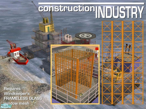 Sims 2 — Steel Truss Windows (Orange Glass) by Cyclonesue — Steel truss walls (using Windkeeper's Frameless Glass window)