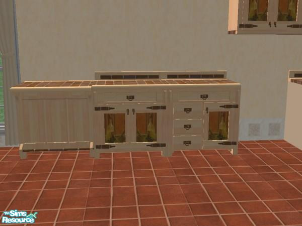 Sims 2 — Olive Oil OFB Mission Kitchen - Individu by TheNumbersWoman — Counter with design in Maple for the Olive Oil