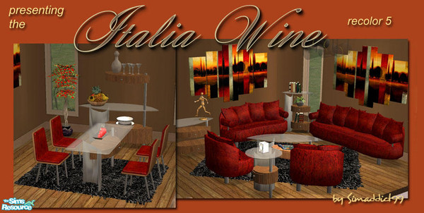 Sims 2 — Italia Wine Recolor by Simaddict99 — rich and luxurious burgundy and dark oak wood. Meshes needed, see RED