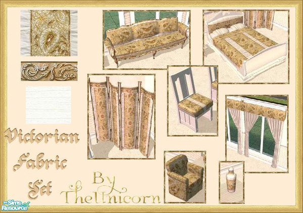 Sims 2 — VictorianFabricSet by The_Unicorn — A very pretty Fabric on the Furniture, a bit Victorian. Fits every Nature