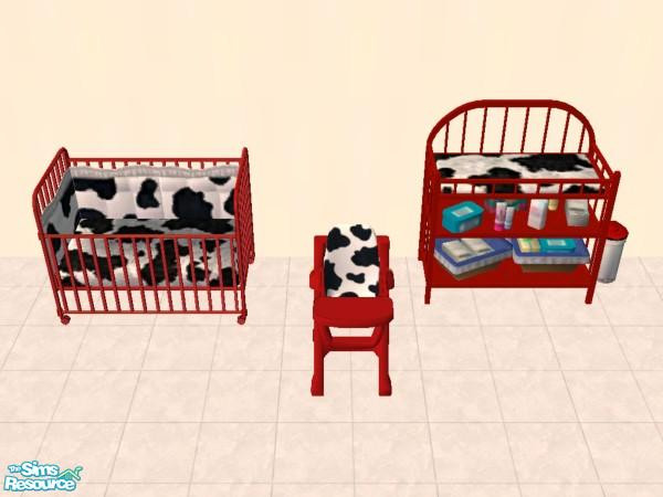 Sims 2 — Comfortable Cow Nursery Collection by HopeInHeaven — They're finally here, the Maxis matching crib and changing