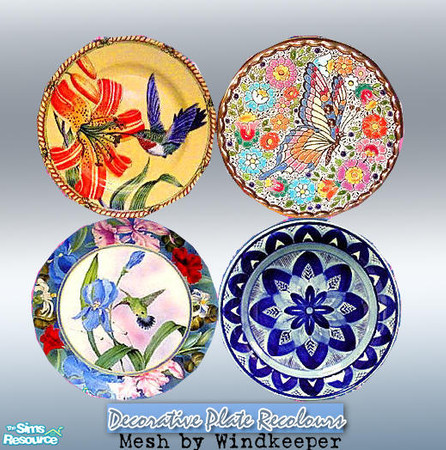 Sims 2 — Decorative Plate Recolours by Lady Darkfire — A set of four plate recolours using Windkeeper's fake baked goods