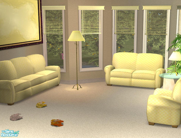 Sims 2 — Yellow Summer Sofa Love Chair by DOT — Sofa, Loveseat, Chair, painting, lamp shade recolor, curtain and mini