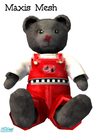 Sims 2 — Puppy Love Teddy Bear by dancingaphrodite — Black bear, bright eyes, red overalls. What child could resist?