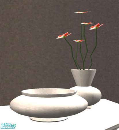 Sims 2 — Silent Whisper Bedroom -Bowl Vase by Cloisonne — White patterned Vase and Bowl