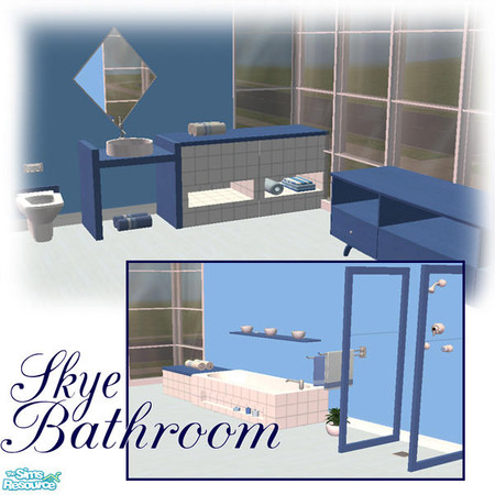 Sims 2 — Skye Bathroom  by Chezzie — Recolor of Mango-Sims Abala Bathroom in shades of blue. Matching walls and floors by