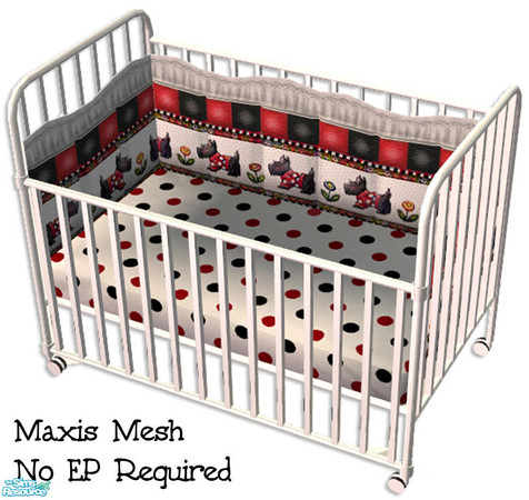 Sims 2 — Puppy Love Crib Bedding by dancingaphrodite — Playful scottie pups file along the bumper pad with accents of