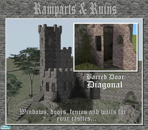 Sims 2 — Barred Door (Diagonal) by Cyclonesue — New diagonal version of the wrought iron barred door for your dungeons.