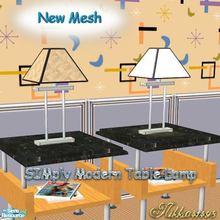 Sims 2 — SIMply Modern Table Lamp by Nikki041498 — Stainless steel base with beige marble shade with black trim. Lit and