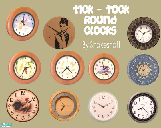Sims 2 — Tick-Tock Round Clocks by Shakeshaft — A set of Round Wall Mounted Clocks, set consists of 1 New Mesh and 10
