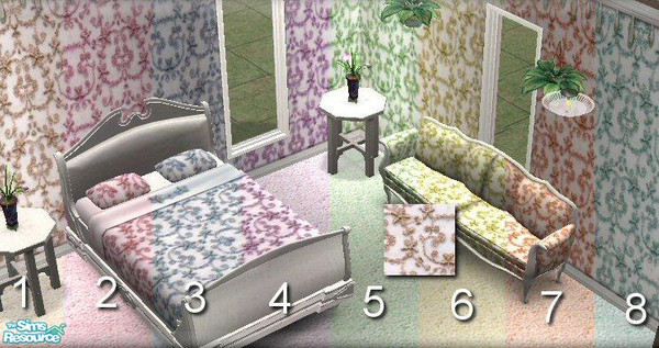 Sims 2 — Princess Perfection Bedroom Set by mattie2828 — Matching beds and sofas, with matching walls and carpets in the
